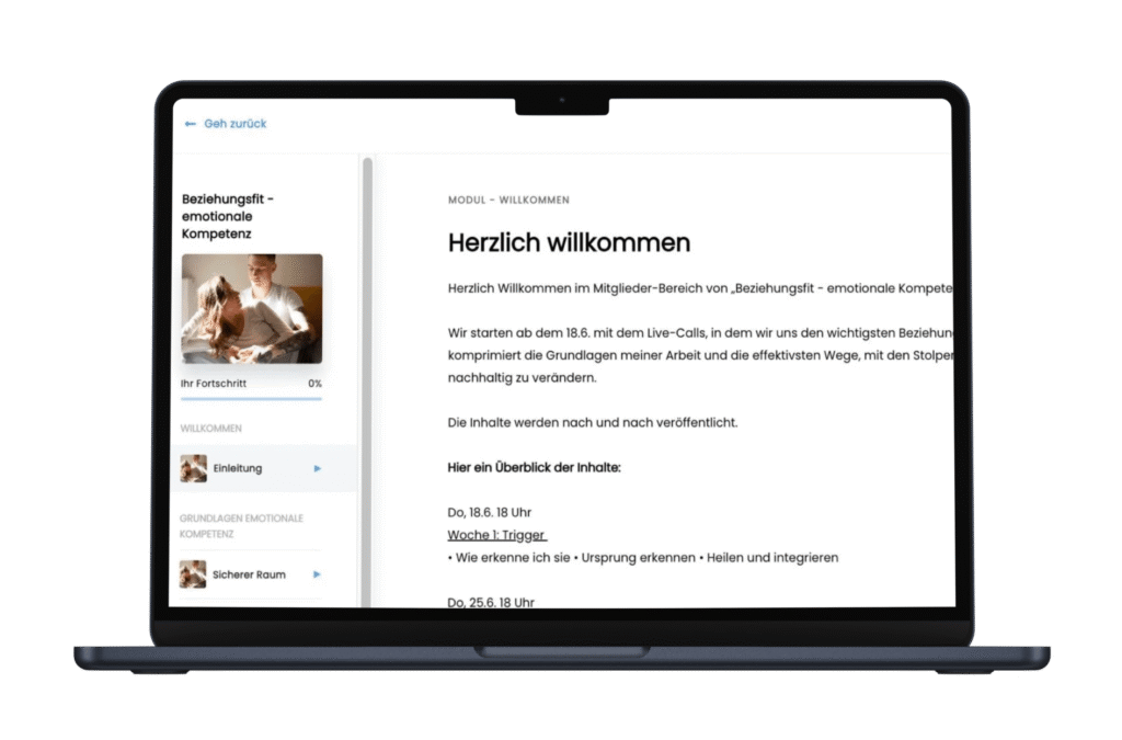 Vorschau des Mitgliederbereiches auf dem Handy